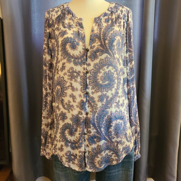 NWT Luck Brand Paisley Button Front Blouse - Picture 5 of 12